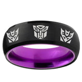 Transformers Autobot Decepticon Dome Black And Purple Tungsten Carbide Men's Ring