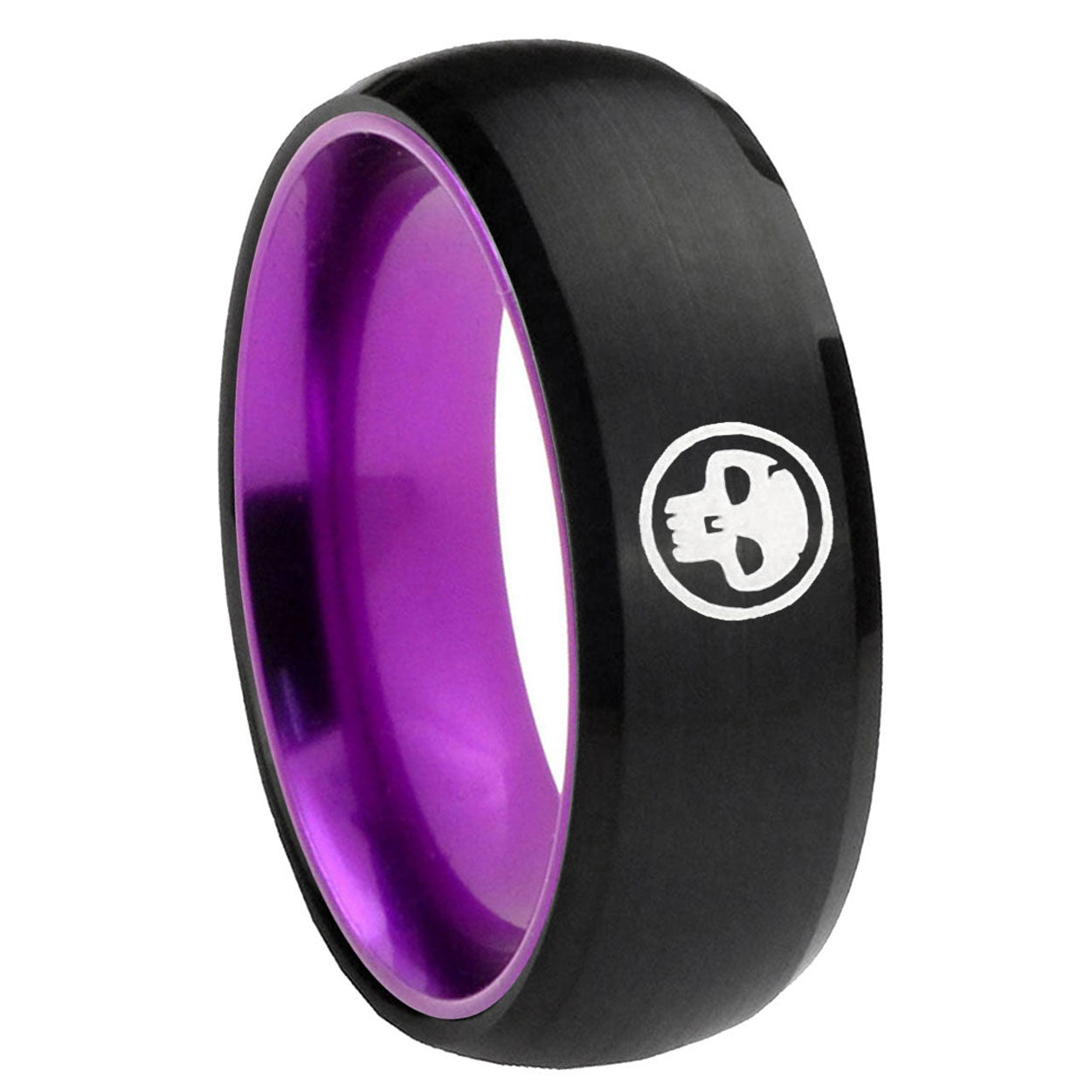 8mm Skull Dome Black And Purple Tungsten Wedding Engraving Ring