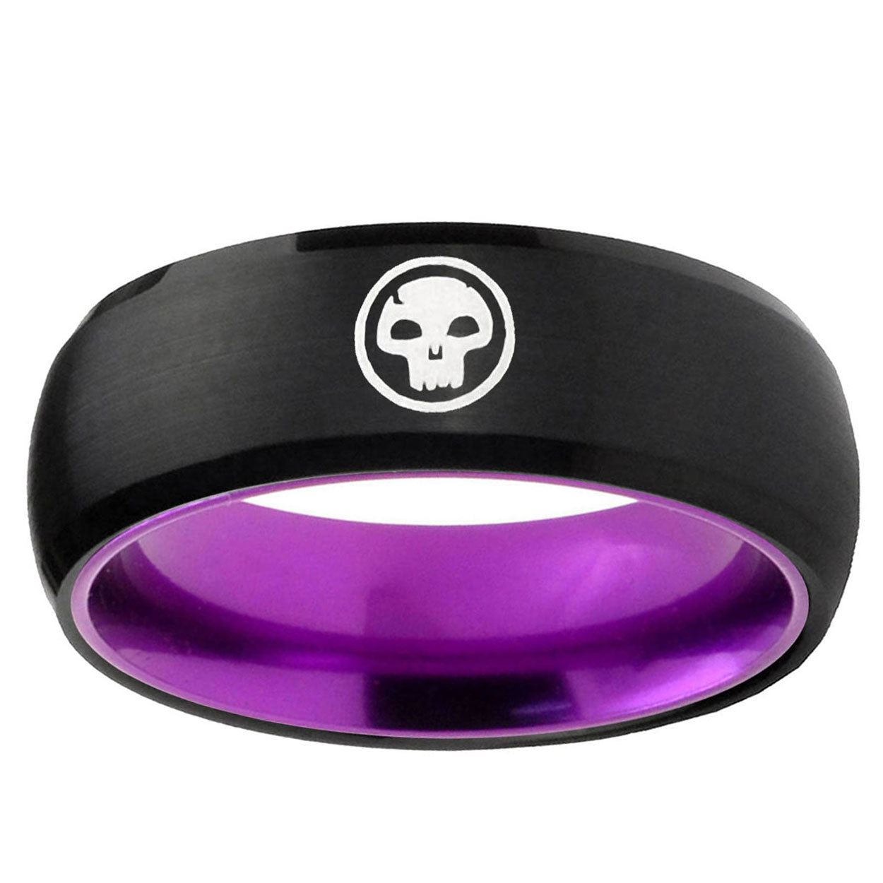 Skull Dome Black And Purple Tungsten Wedding Engraving Ring