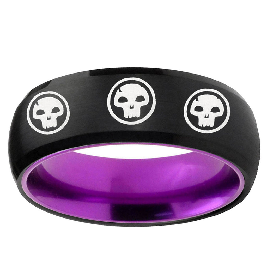 Multiple Skull Dome Black Purple Tungsten Anniversary Ring