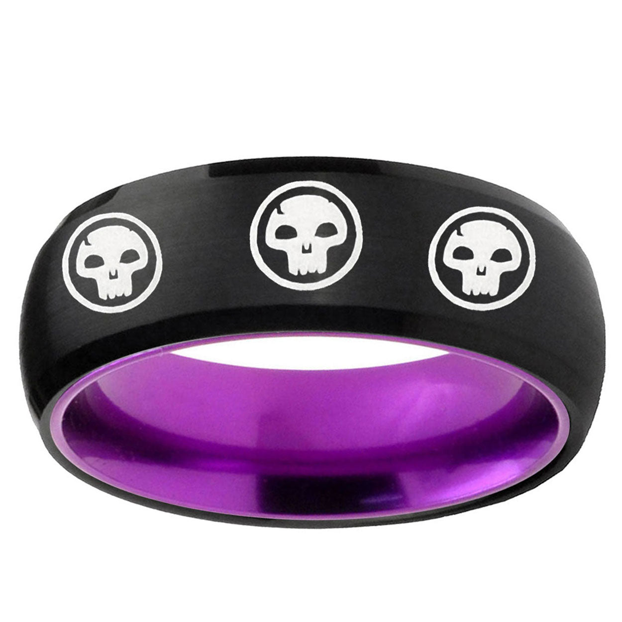 Multiple Skull Dome Black Purple Tungsten Anniversary Ring
