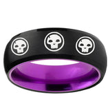 Multiple Skull Dome Black And Purple Tungsten Carbide Anniversary Ring