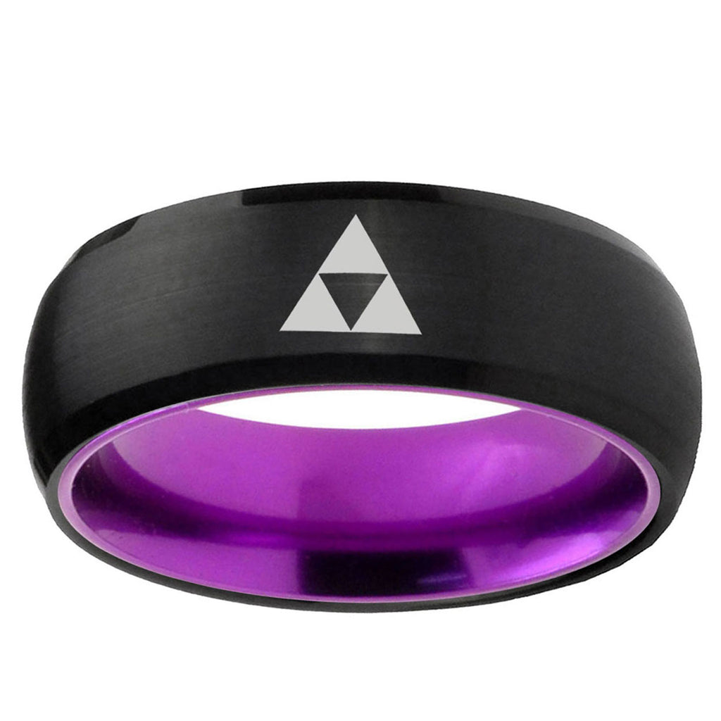 Zelda Triforce Dome Black And Purple Tungsten Custom Ring
