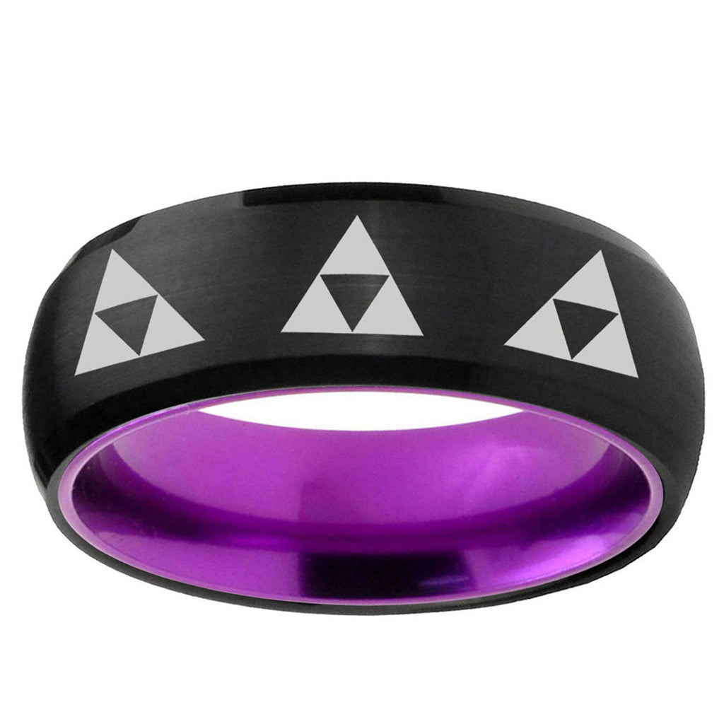 Multiple Zelda Triforce Dome Black Purple Tungsten Ring
