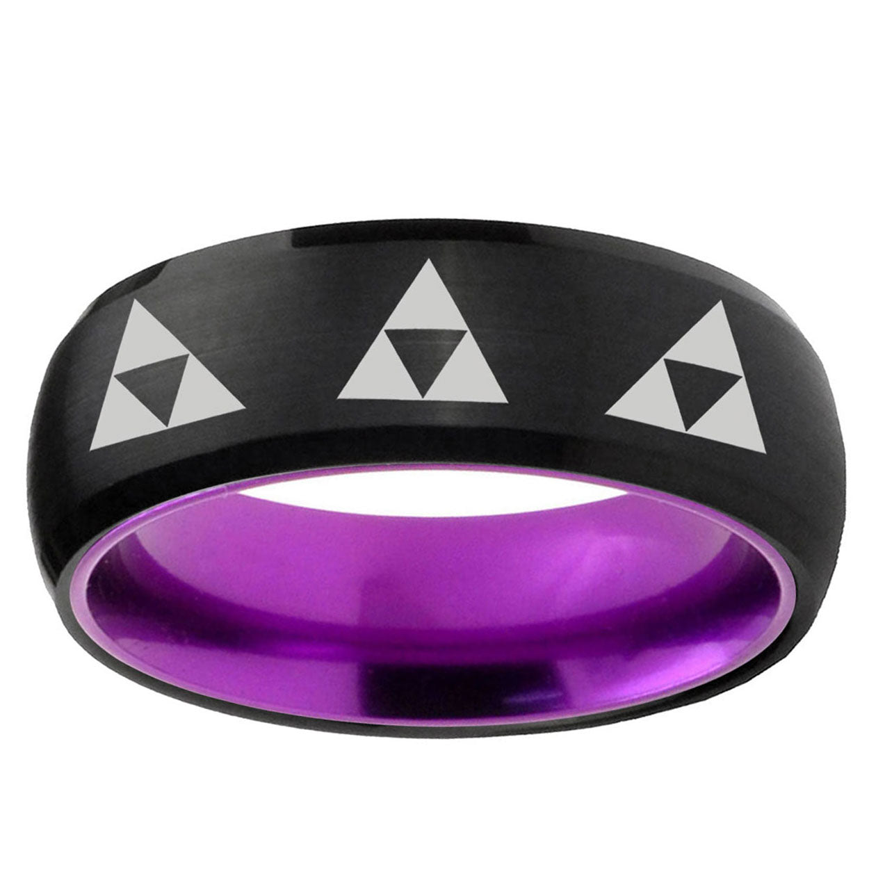 Multiple Zelda Triforce Dome Black Purple Tungsten Ring
