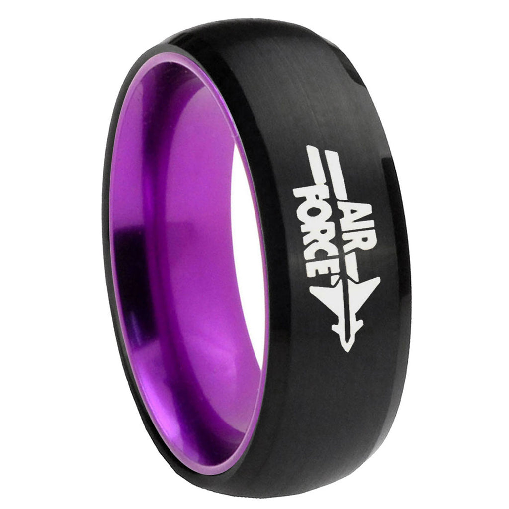 8mm Dome Black And Purple Air Force Tungsten Engraved Ring