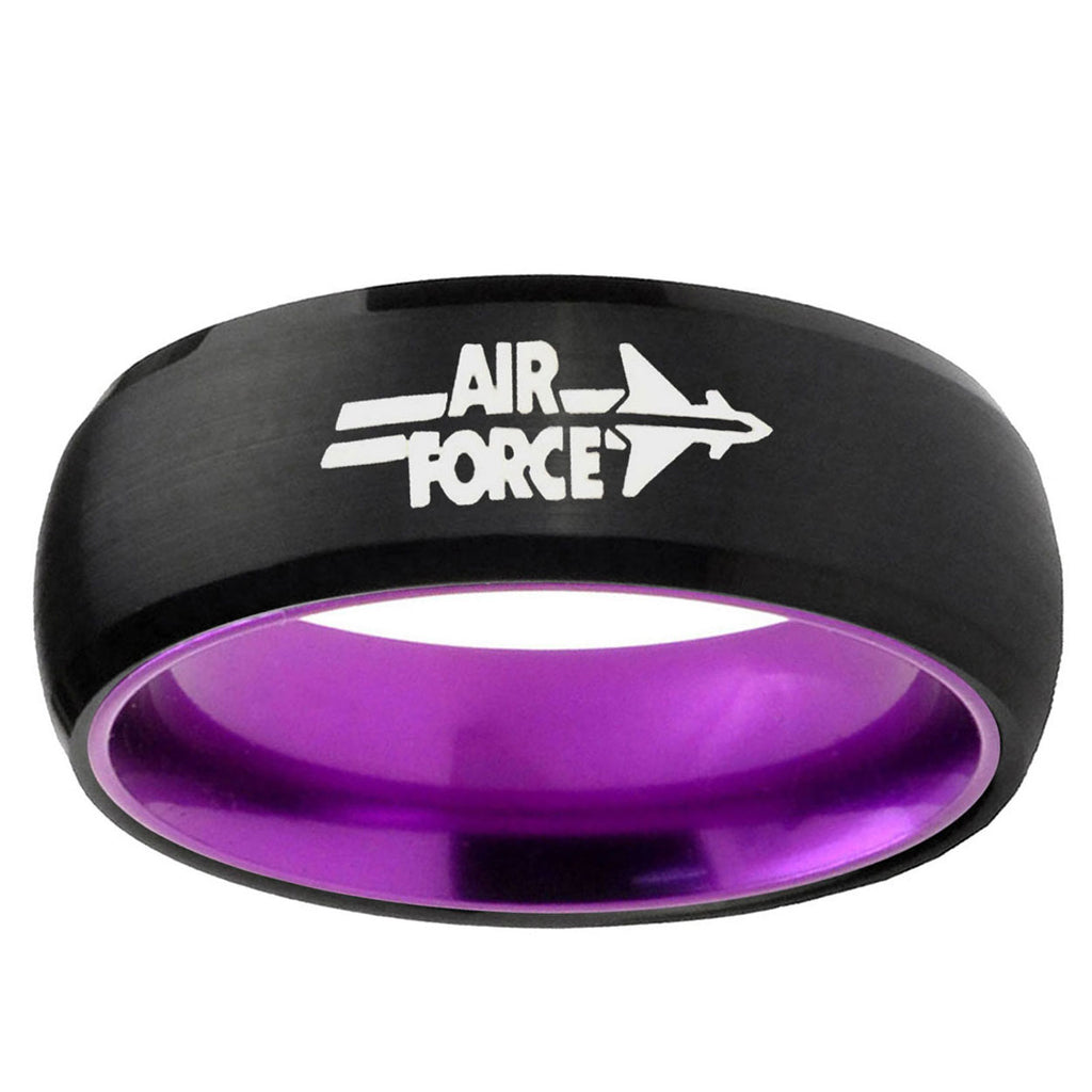 Dome Black And Purple Air Force Tungsten Engraved Ring