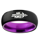 Dome Black And Purple Air Force Tungsten Carbide Laser Engraved Ring