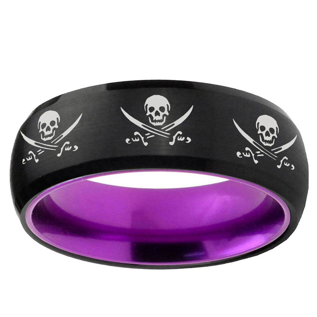 Multiple Skull Pirate Dome Black Purple Tungsten Ring