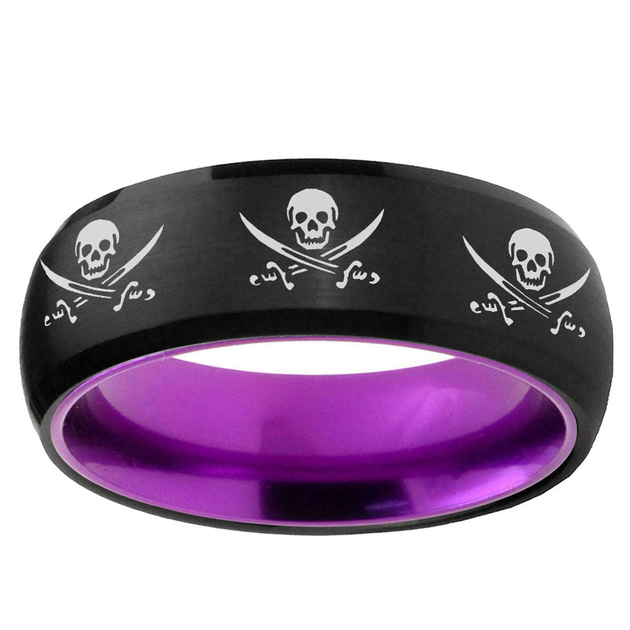 Multiple Skull Pirate Dome Black Purple Tungsten Ring