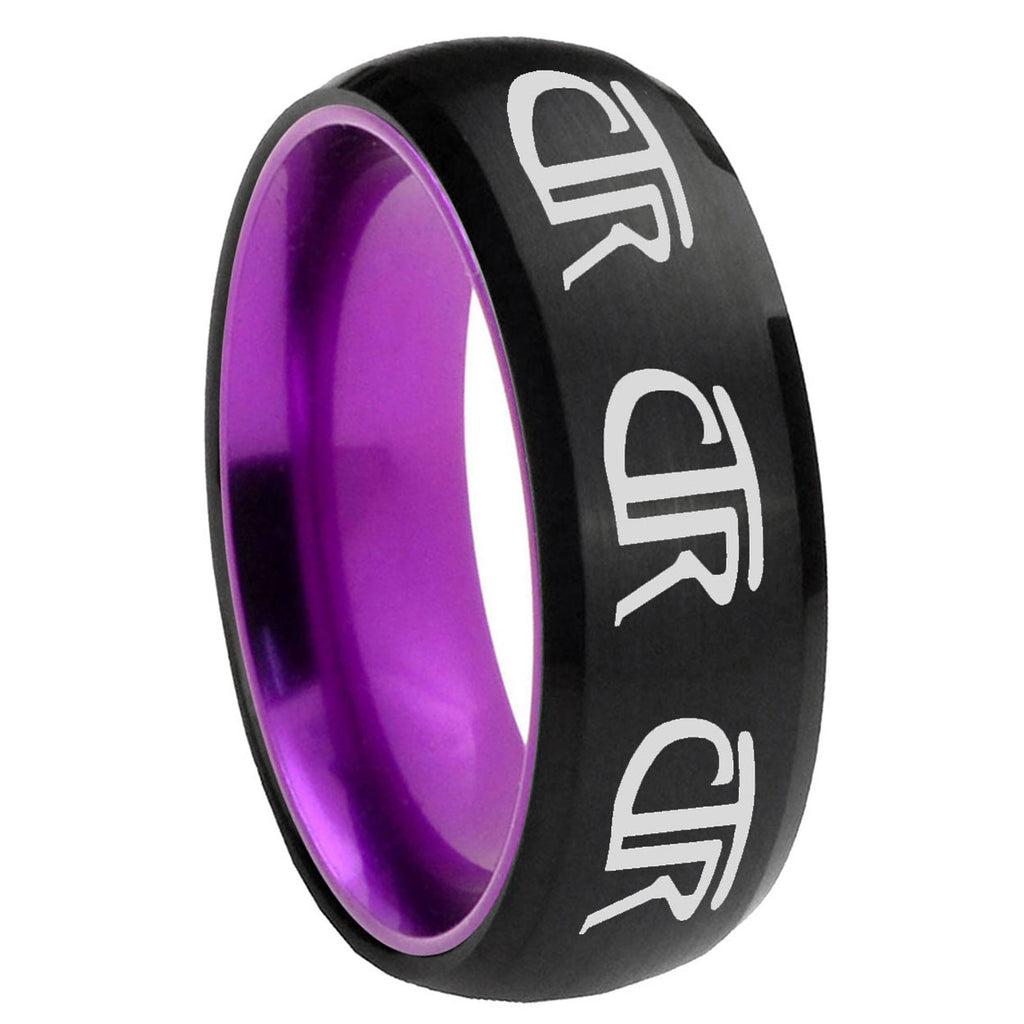 8mm Multiple CTR Dome Black Purple Tungsten Mens Promise Ring