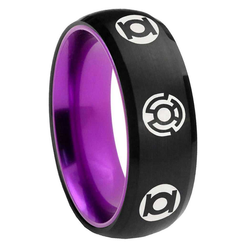 8mm Blue Green Lantern Dome Black And Purple Tungsten Ring