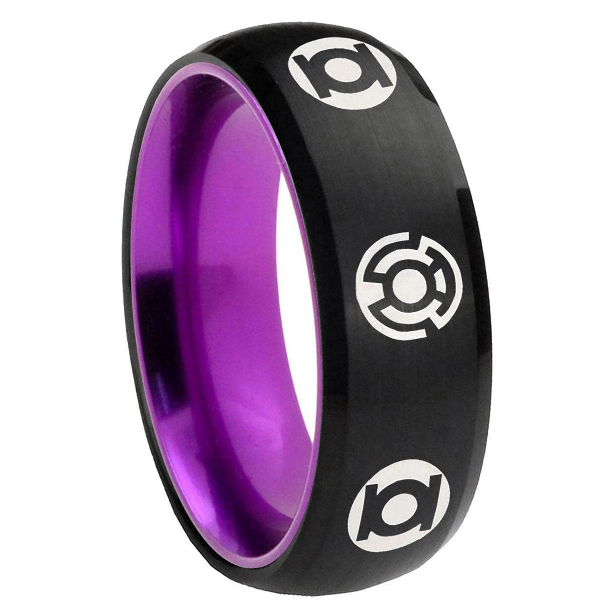 8mm Blue Green Lantern Dome Black And Purple Tungsten Ring