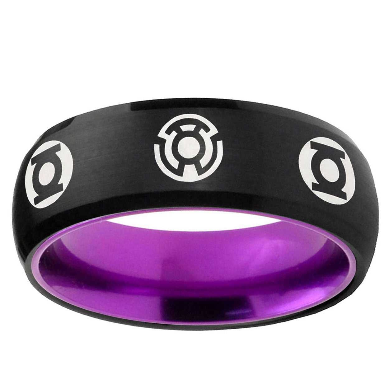 Blue Green Lantern Dome Black And Purple Tungsten Ring