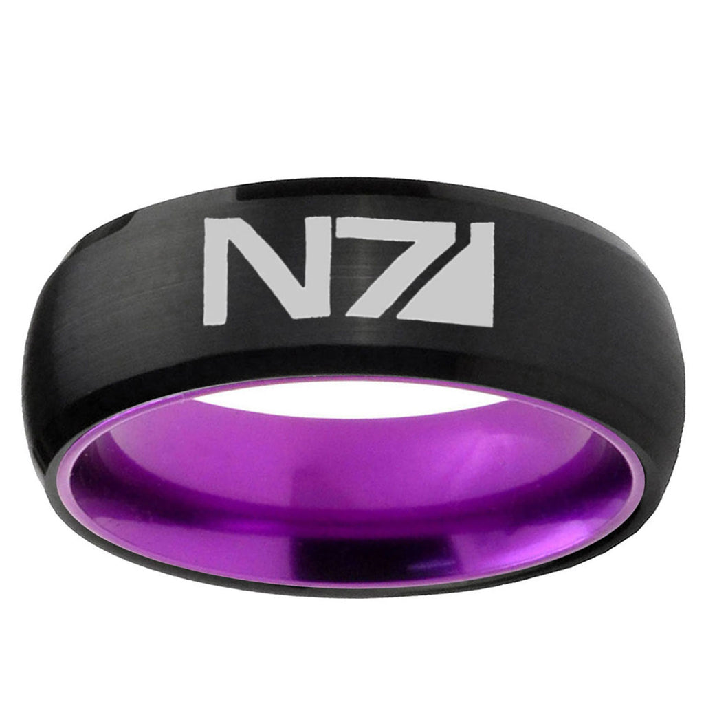 N7 Design Dome Black And Purple Tungsten Wedding Ring