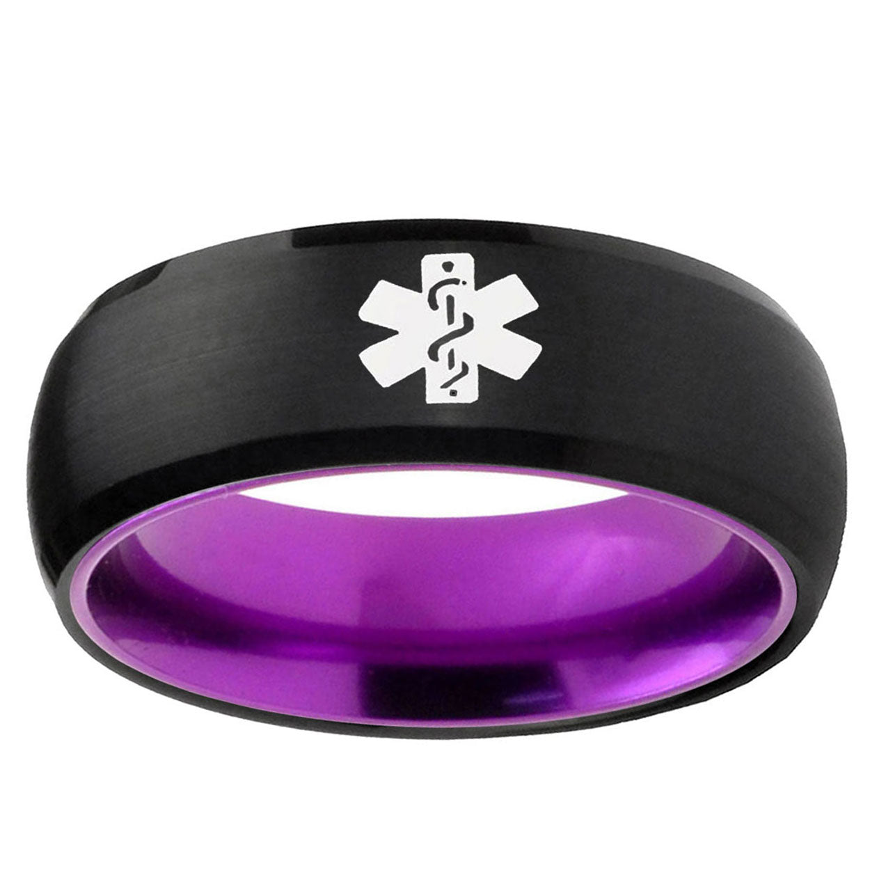 Medical Alert Dome Black Purple Coolest Mens Wedding Bands