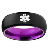 8mm Medical Alert Dome Black Purple Coolest Mens Wedding Bands