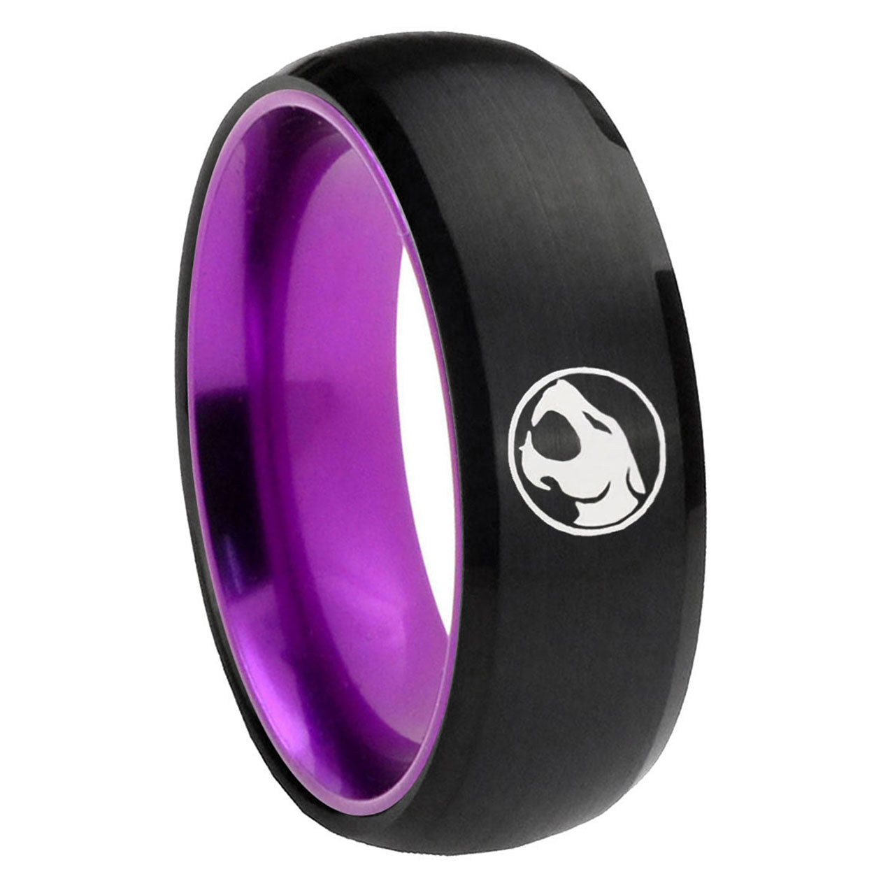 8mm Thundercat Dome Black And Purple Tungsten Men's Ring
