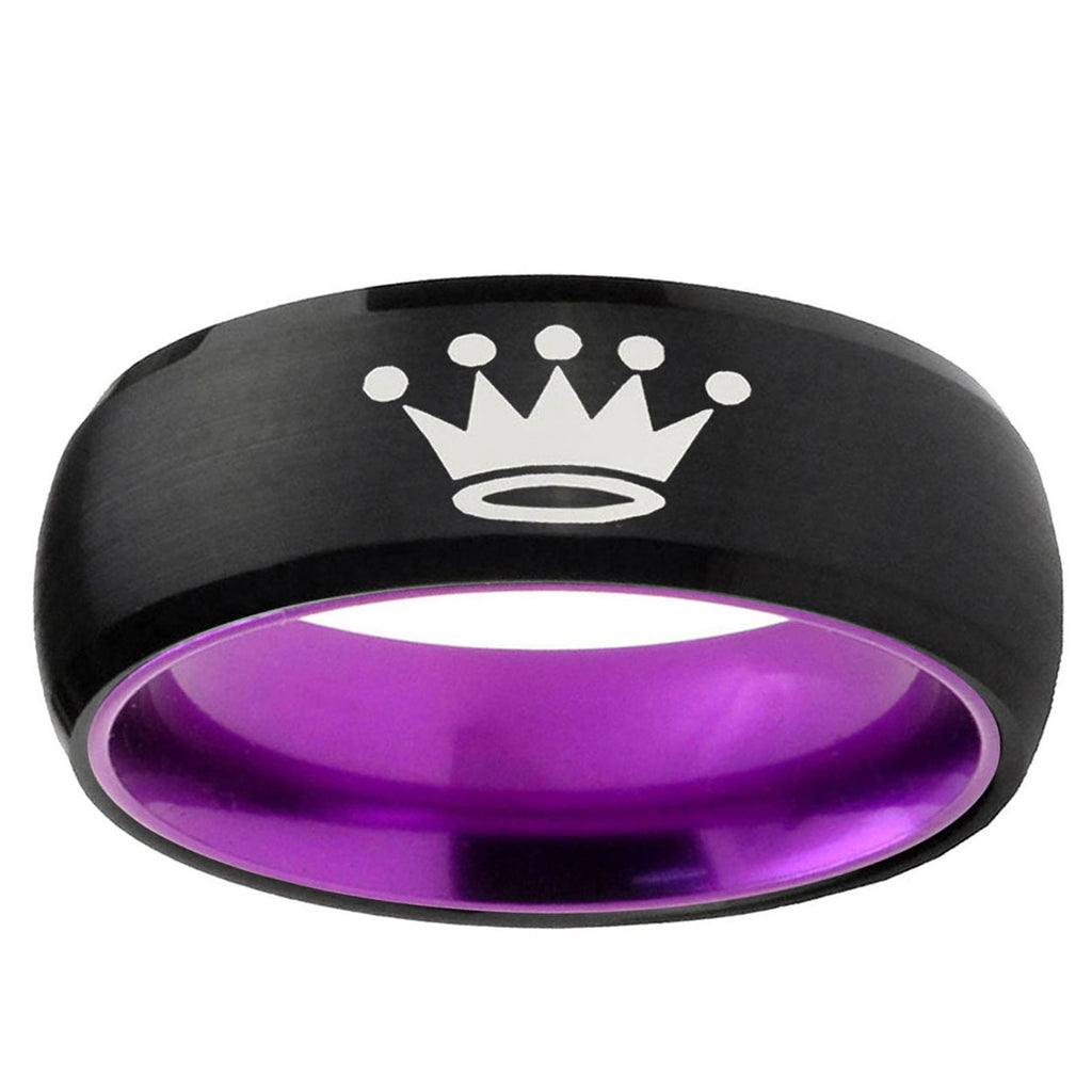 Crown Dome Black And Purple Tungsten Men's Wedding Ring