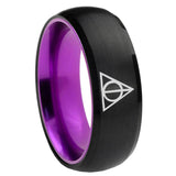 8mm Deathly Hallows Dome Black And Purple Tungsten Carbide Personalized Ring