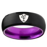 Greek CTR Dome Black And Purple Tungsten Carbide Wedding Band Men's