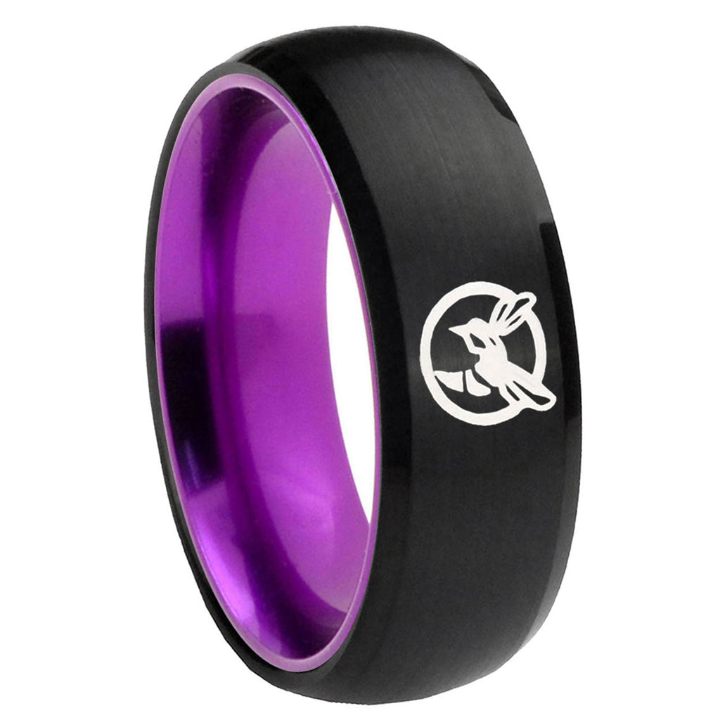 8mm Honey Bee Dome Black And Purple Tungsten Wedding Band Ring