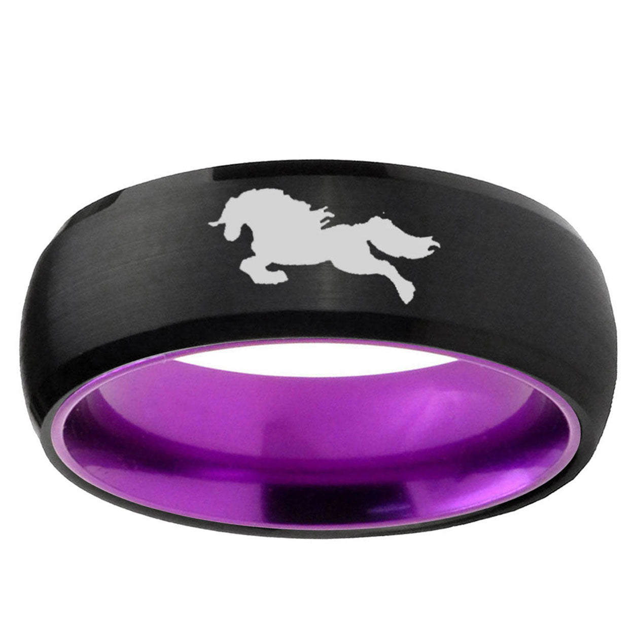 Horse Dome Black And Purple Tungsten Wedding Bands Ring