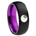 8mm 8 Ball Dome Black And Purple Tungsten Engraved Ring