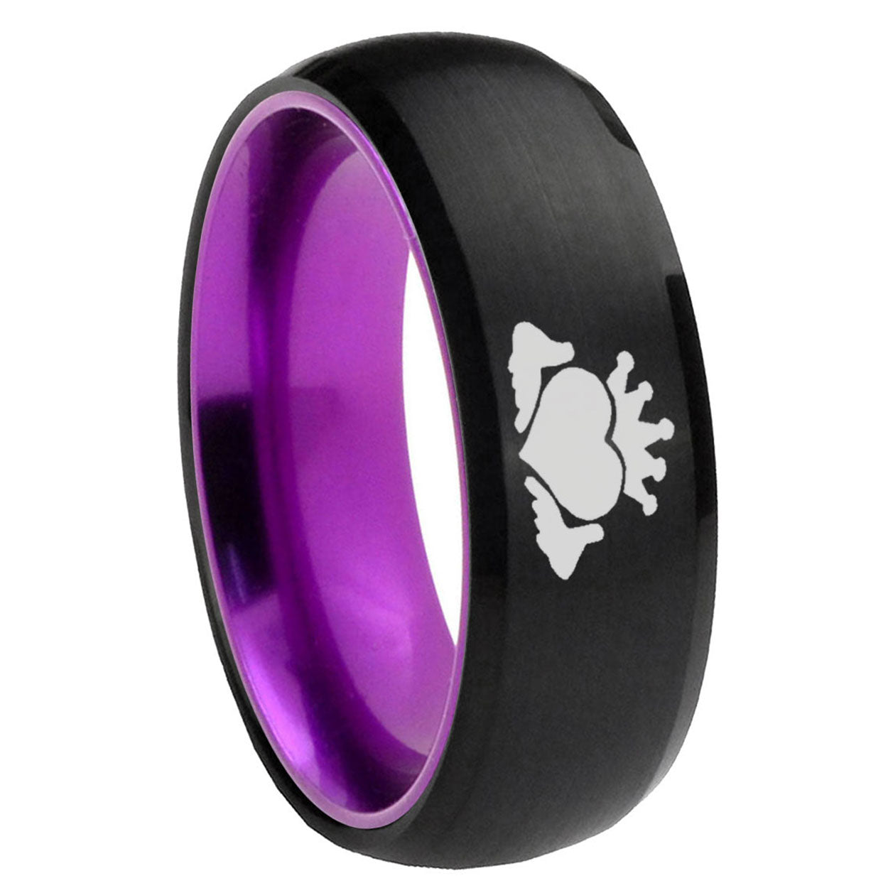 8mm Claddagh Design Dome Black Purple Tungsten Anniversary Ring