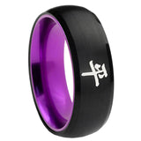 8mm Kanji Peace Dome Black And Purple Tungsten Carbide Custom Ring for Men