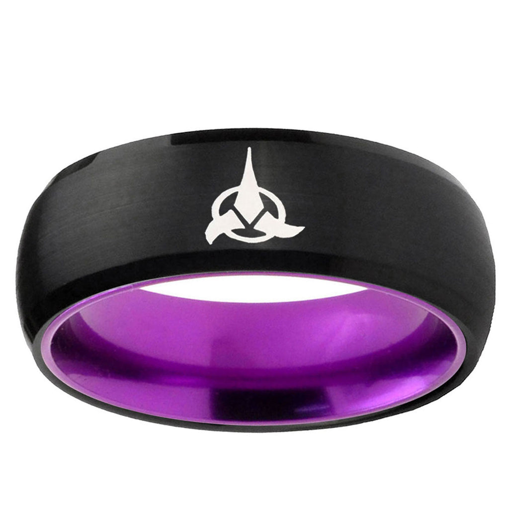 Klingon Dome Black And Purple Tungsten Engraved Ring