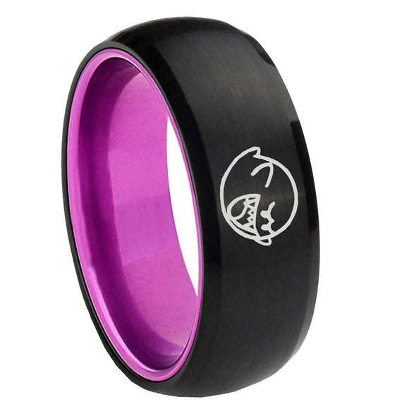 8mm Mario Boo Ghost Dome Black Purple Tungsten Carbide Rings