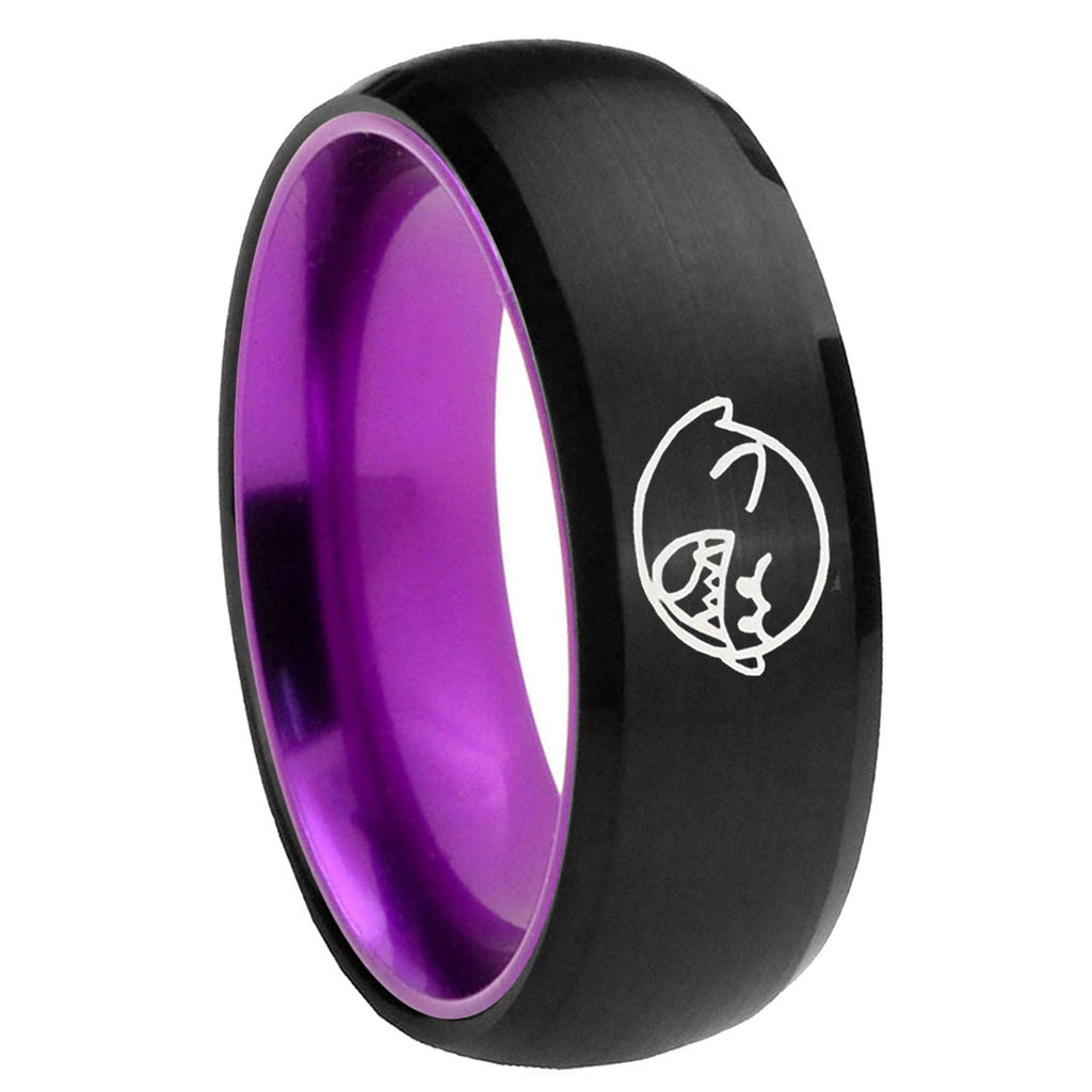 8mm Mario Boo Ghost Dome Black Purple Tungsten Carbide Ring