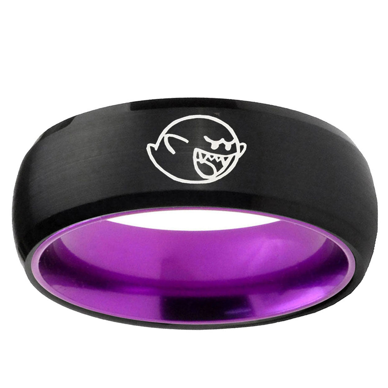 Mario Boo Ghost Dome Black Purple Tungsten Carbide Ring