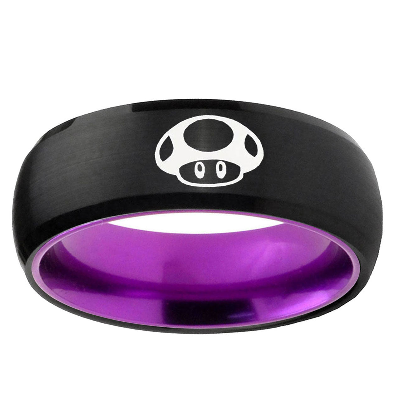 Mario Mushroom Dome Black Purple Tungsten Mens Bands Ring