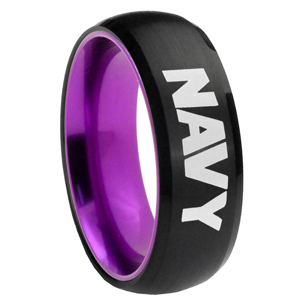 8mm Navy Dome Black And Purple Tungsten Men's Wedding Band