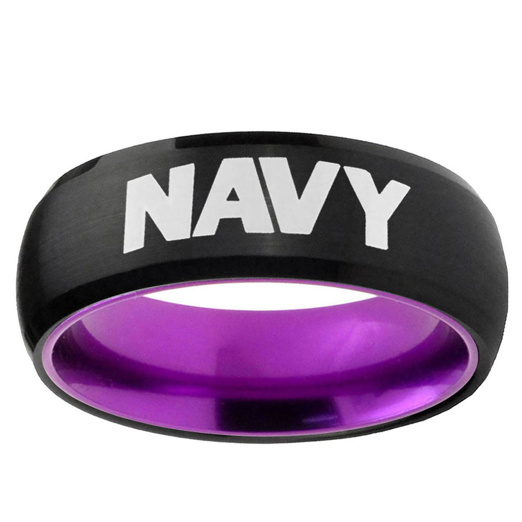 Navy Dome Black And Purple Tungsten Men's Wedding Band
