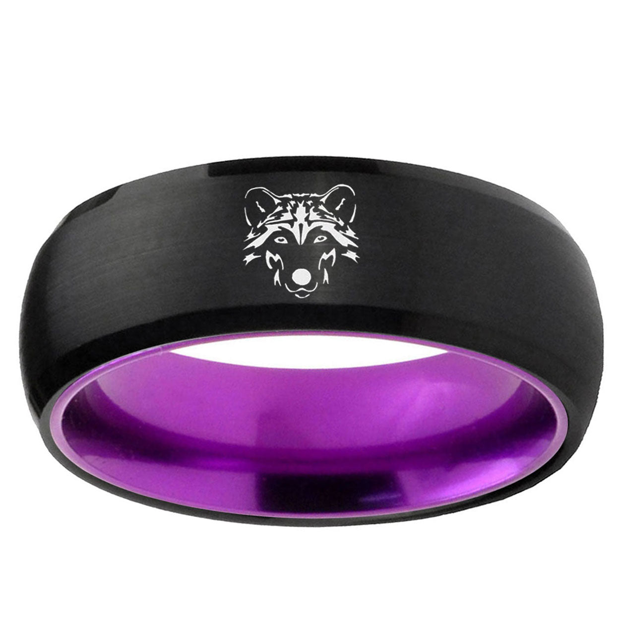 Wolf Dome Black And Purple Tungsten Carbide Bands Ring