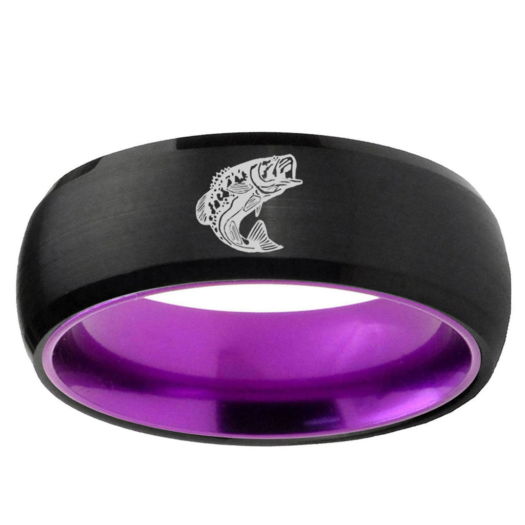 Fishing Dome Black And Purple Tungsten Promised Ring
