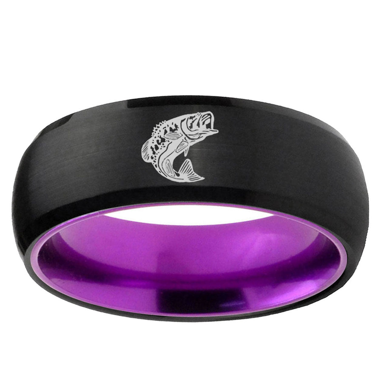 Fishing Dome Black And Purple Tungsten Promised Ring
