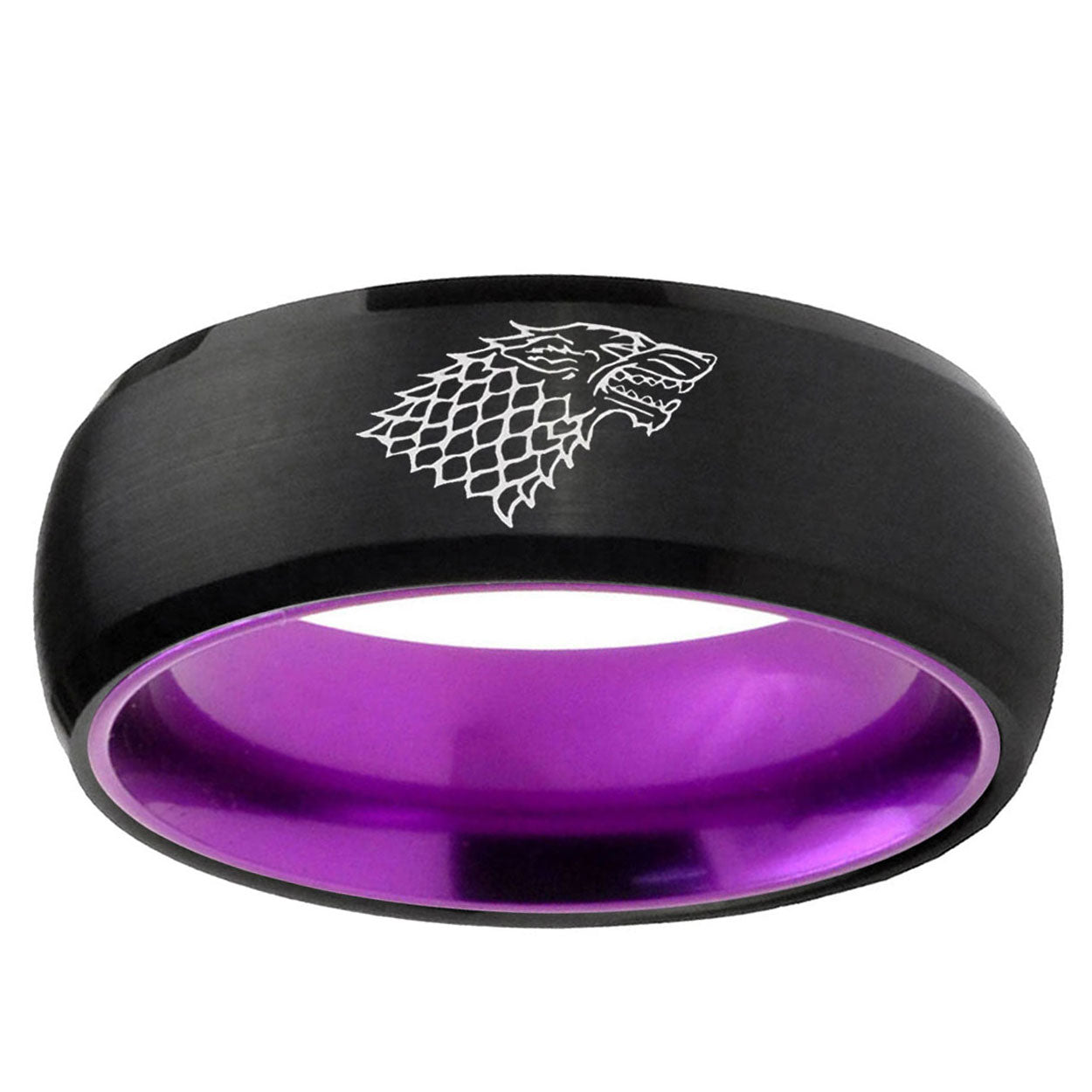 Game Of Thrones House Stark Direwolf Dome Black Purple Tungsten Ring