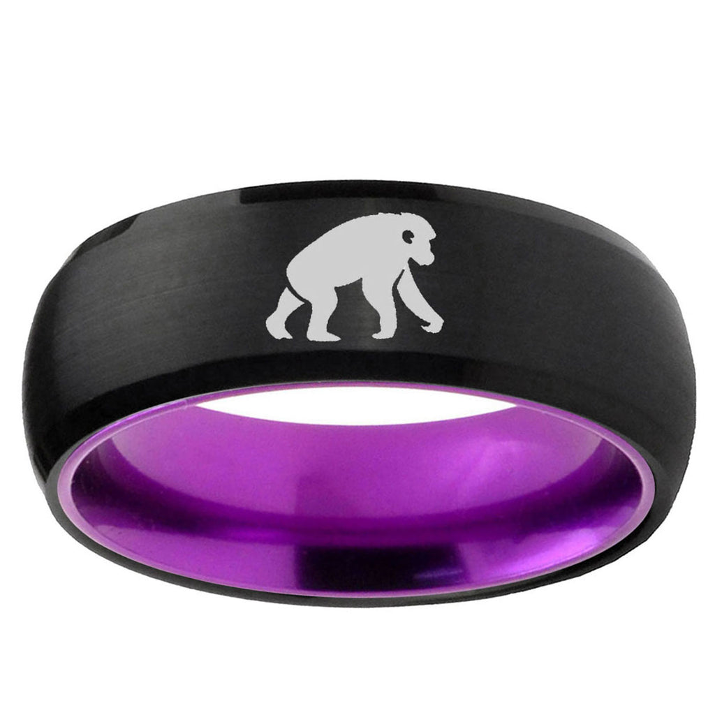 Chimpanzee Dome Black And Purple Tungsten Custom Ring