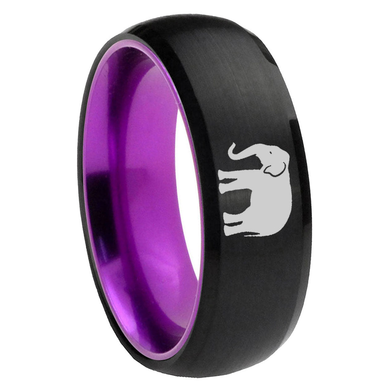 8mm Elephant Dome Black And Purple Tungsten Band Ring