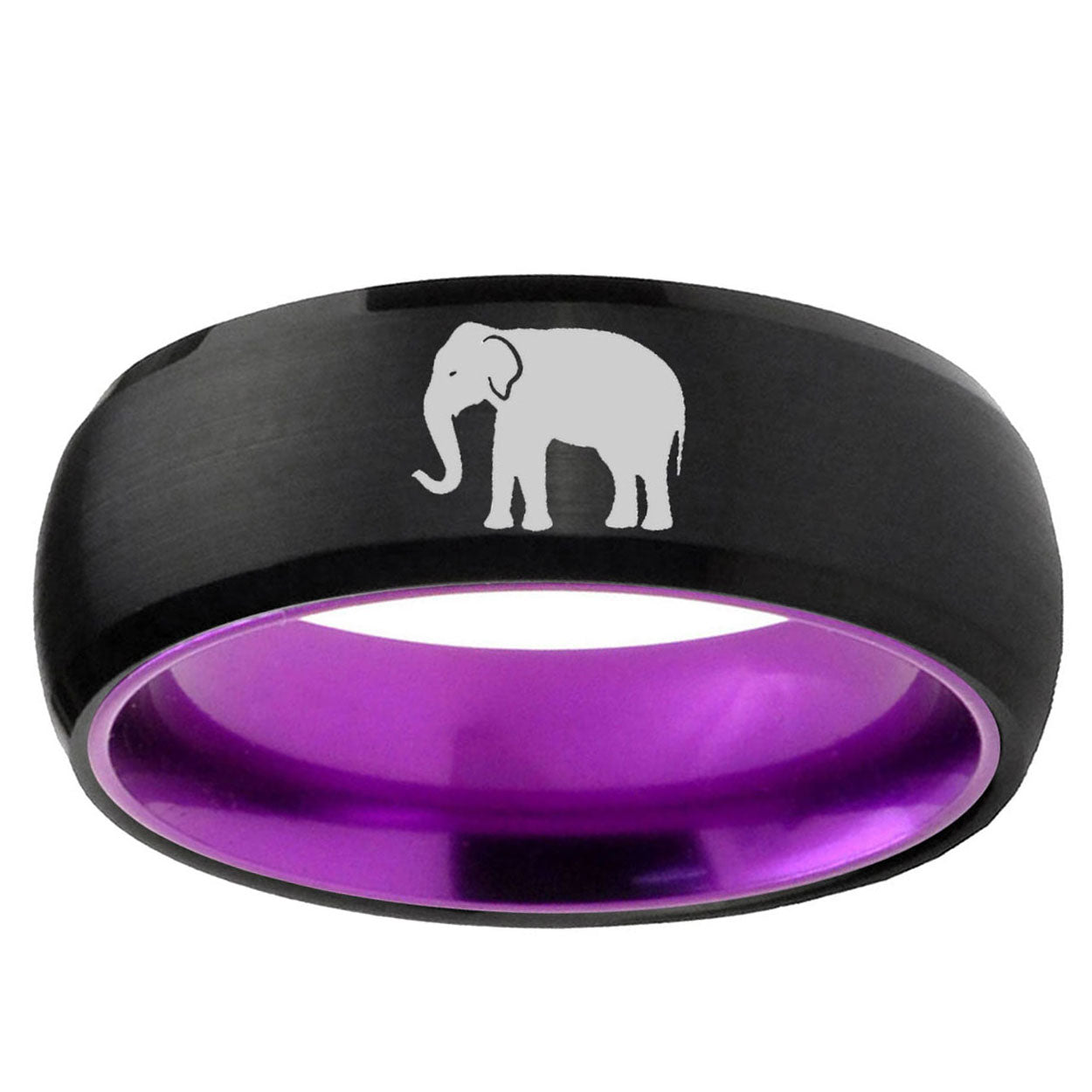Elephant Dome Black And Purple Tungsten Band Ring