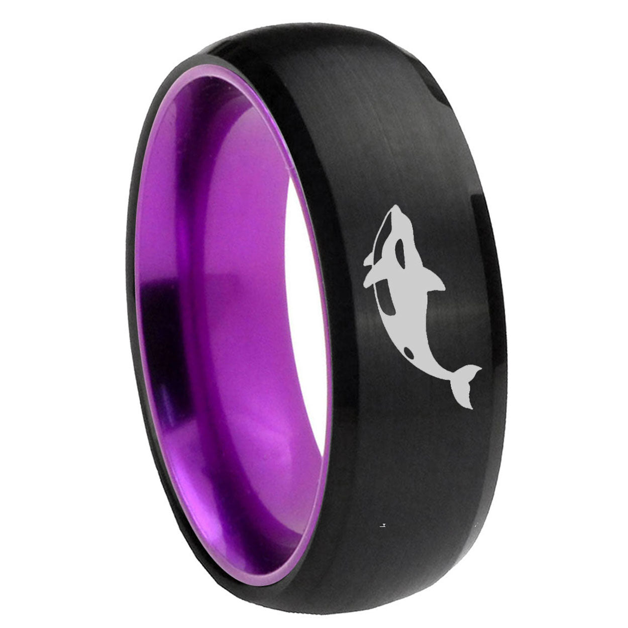 8mm Keller Whale Dome Black And Purple Tungsten Men's Ring
