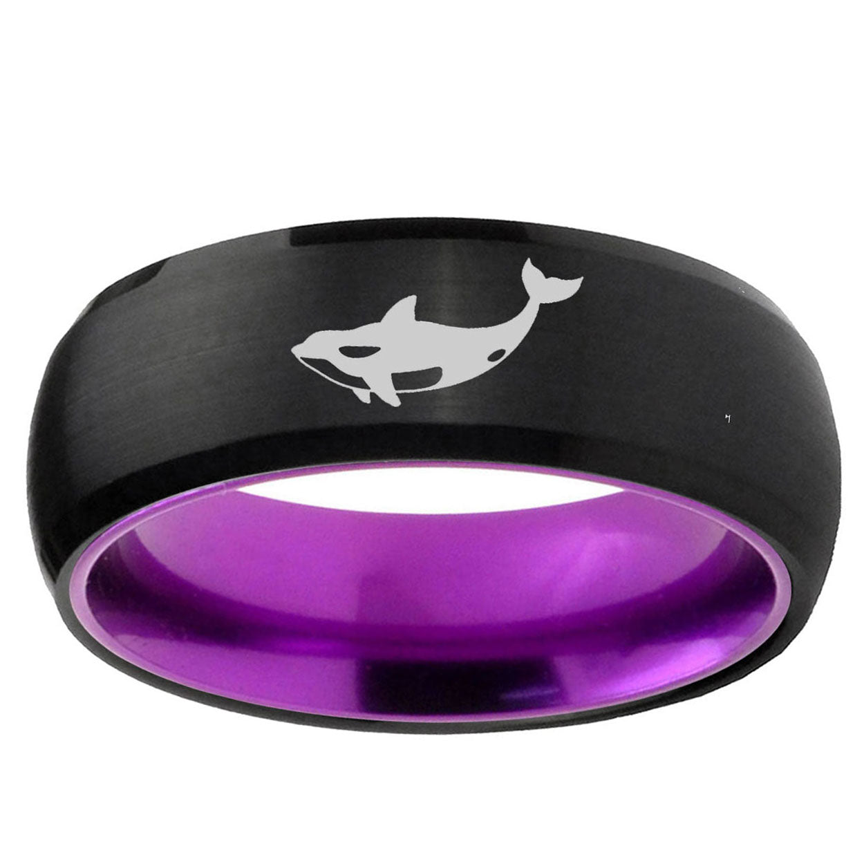 Keller Whale Dome Black And Purple Tungsten Men's Ring