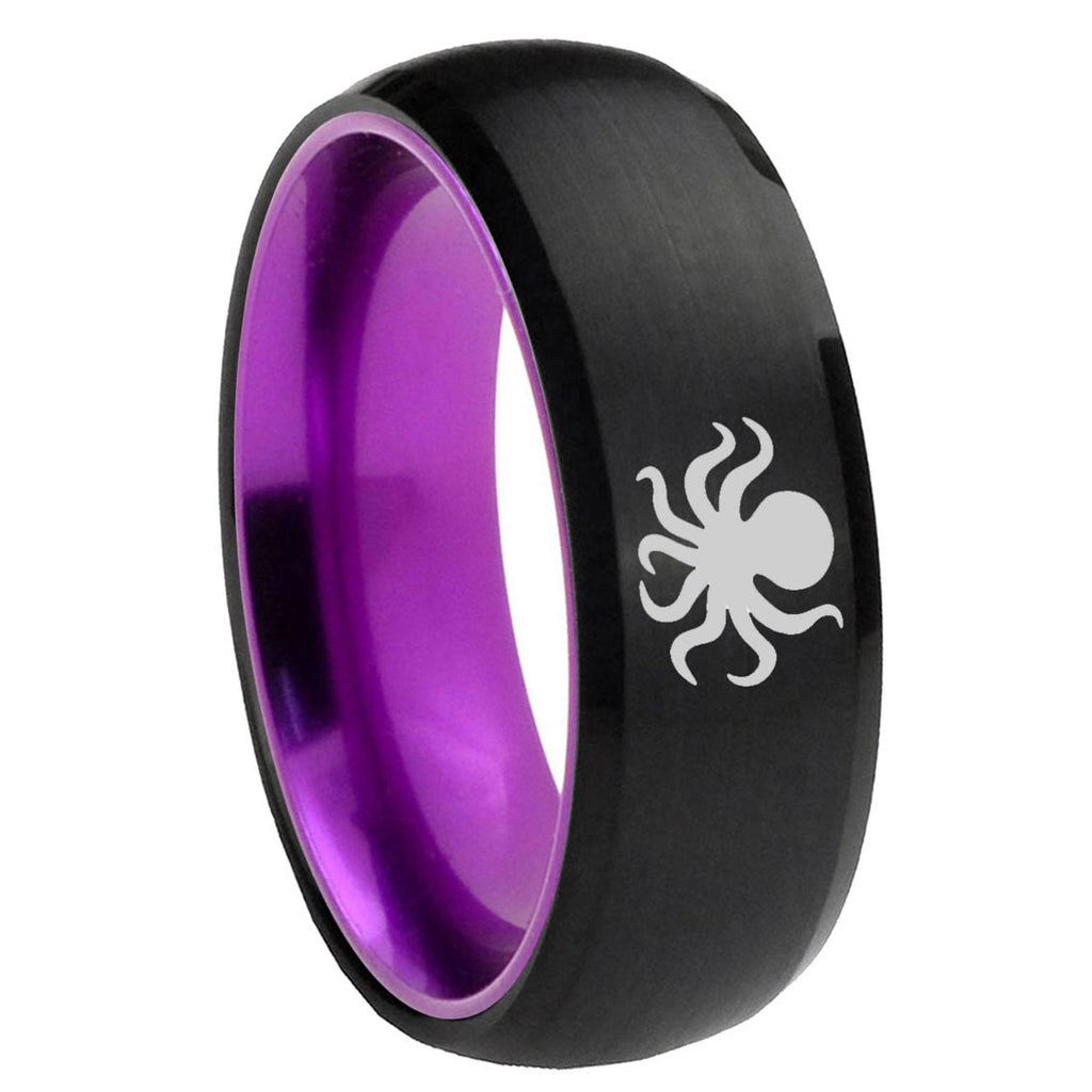 8mm Octopus Dome Black And Purple Tungsten Engraved Band