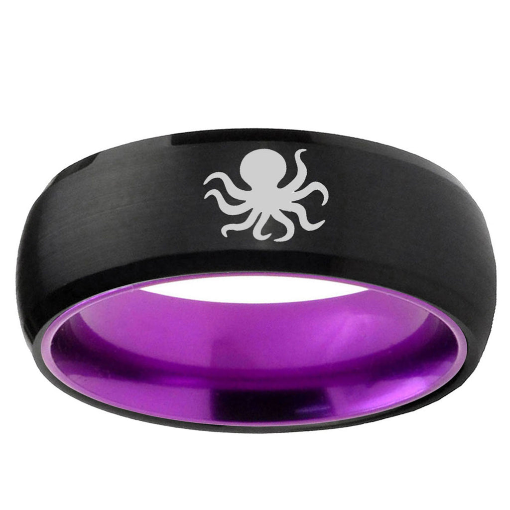 Octopus Dome Black And Purple Tungsten Engraved Band