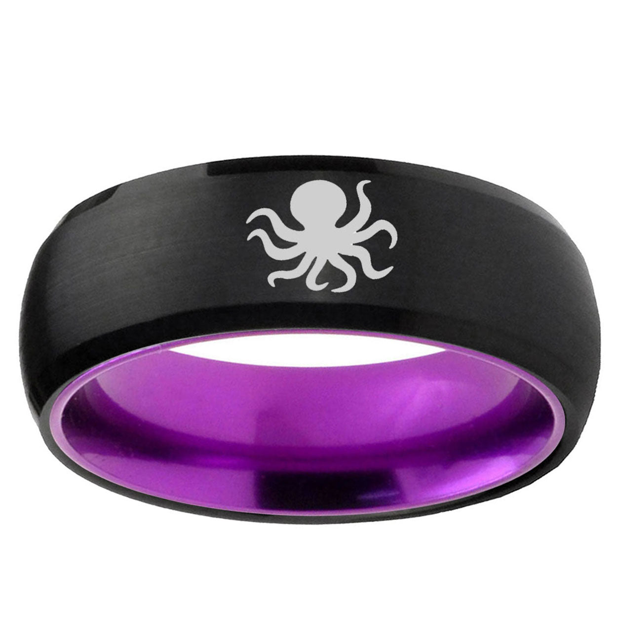 Octopus Dome Black And Purple Tungsten Engraved Band