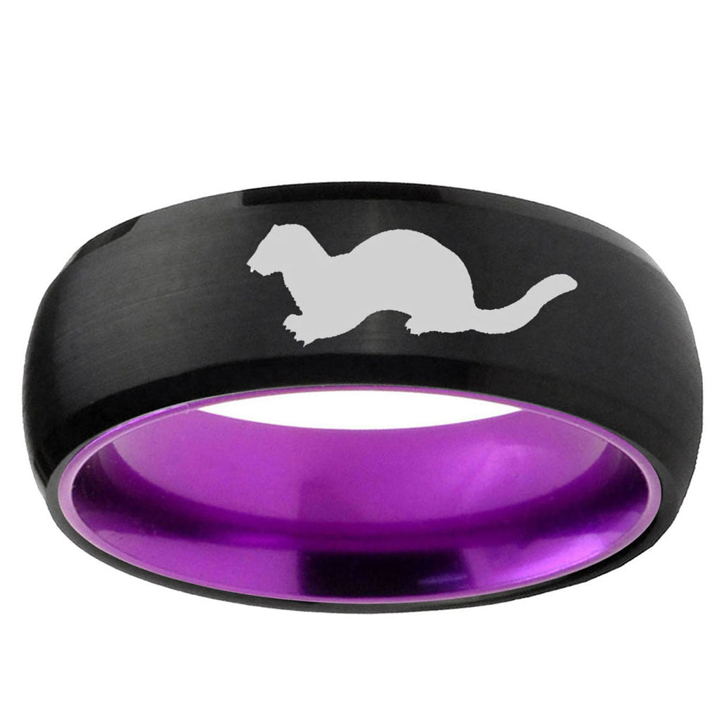 Otter Dome Black And Purple Tungsten Men's Wedding Ring